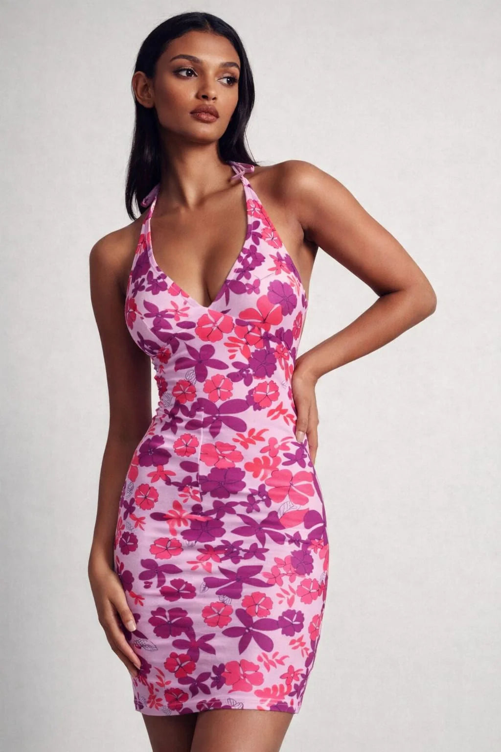 Floral Plunging Neck Mini Sundress